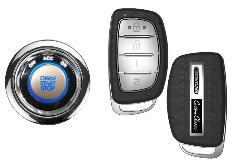 Push to start button with key fob front and back
